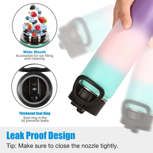 Vista 4 de Volhoply Botellas de Agua Aisladas con Pajita a Granel Paquete de 2, Botella Deportiva de 22 oz con Tapa con Asa, Botellas de Agua al Vacío de Doble
