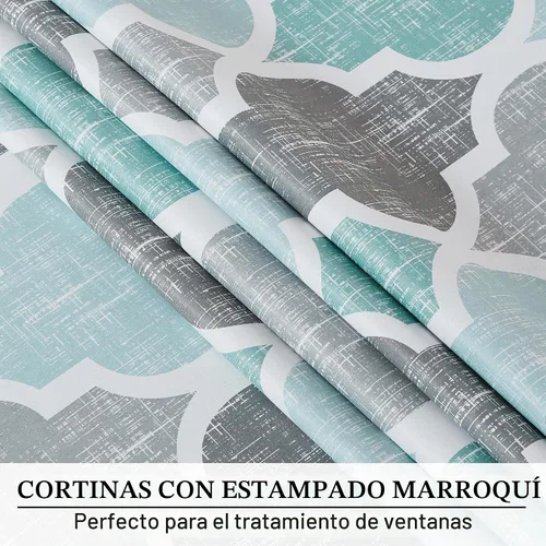 Vista 4 de Beauoop Cortinas 100% Opacas de 45 Pulgadas de Largo, 2 Paneles para Dormitorio, Sala de Estar, Gris Aqua Marroquí Geométrico, Oscurecimiento