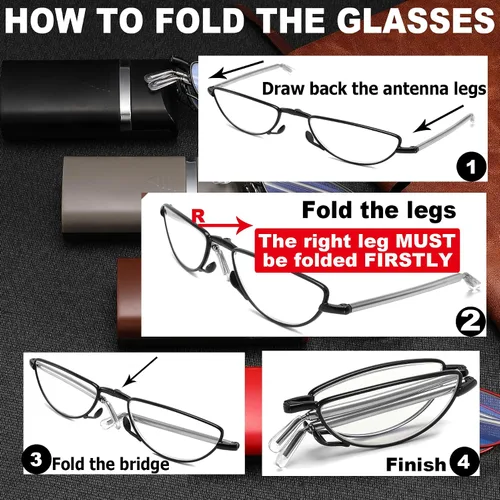 Vista 6 de Folding Reading Glasses Anti Blue Light UV, Soft Nose Pad Spring Hinge Readers with Pocket Keychain Case for Men Women