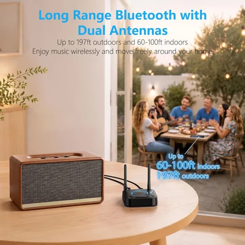 Vista 4 de [Actualizado] 1Mii B06Pro Receptor Bluetooth de largo alcance, adaptador de audio inalámbrico HiFi, receptor Bluetooth 5.3 con envolvente 3D aptX HD