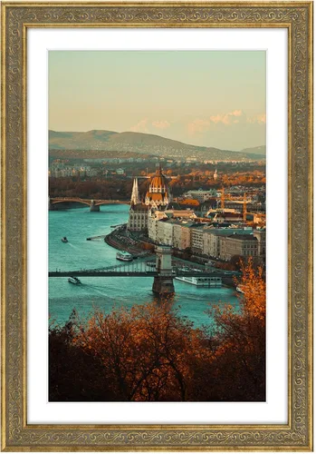 Vista 22 de Golden State Art, marco de fotos de 8x10 con acabado ornamentado, color plateado beige, vidrio real