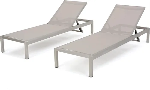 Vista 11 de Christopher Knight Home Cape Coral - Tumbonas de aluminio para exteriores con asiento de malla, juego de 2 piezas, gris y gris oscuro