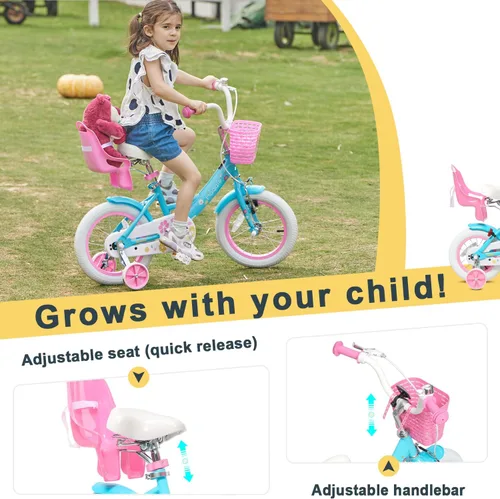 Vista 4 de Glerc Maggie Girls Bike, 12-20 Inch Kids Bike for 2-13 Years Old Children, Princess Style Kids Bicycle with Doll-Seat & Basket & Training Wheels