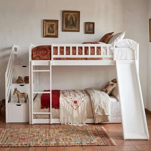 Vista 11 de CITYLIGHT Twin Over Twin Low Bunk Bed with Slide and Storage Stairs, Gray Grey