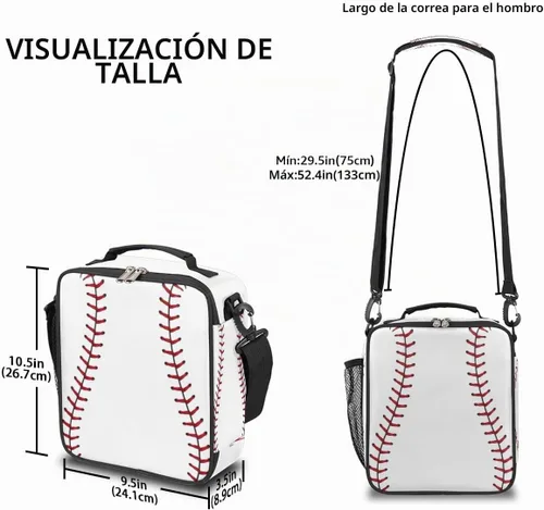 Vista 3 de Bolsa de almuerzo aislada de béisbol para niños, adolescentes, niños y niñas, bolsa de preparación de comidas