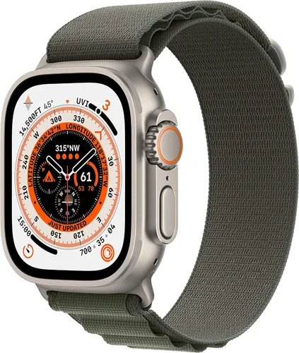 Vista 10 de Apple Watch Ultra [GPS + Celular 49mm] Caja de titanio con correa Alpine verde, pequeña (renovada)