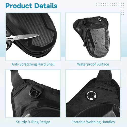 Vista 4 de Motorcycle Leg Bag with Hard Shell, Waterproof Thigh Pouch, Large Capacity, Earphone Hole, Adjustable Straps, Drop Leg Pack for Riding, Travel