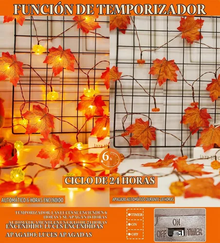 Vista 2 de Temporizador y paquete de 3 guirnaldas de otoño con luces de calabaza 60
