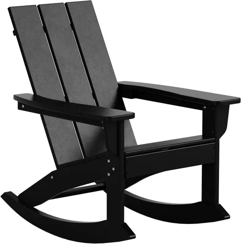 Vista 3 de WO Home Furniture Silla Mecedora de Patio Moderna para Exteriores HDPE Resistente a UV y Clima (Negro)