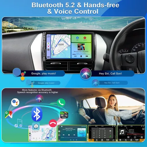 Vista 4 de Estéreo de auto doble DIN de 7 pulgadas con Apple CarPlay Android Auto, radio para automóvil Bluetooth 5.2, pantalla táctil IPS 1024 600, cámara