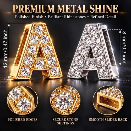 Vista 3 de WILLBOND 104 Pcs A-Z Rhinestone Letter Charms Slider DIY Oro y plata