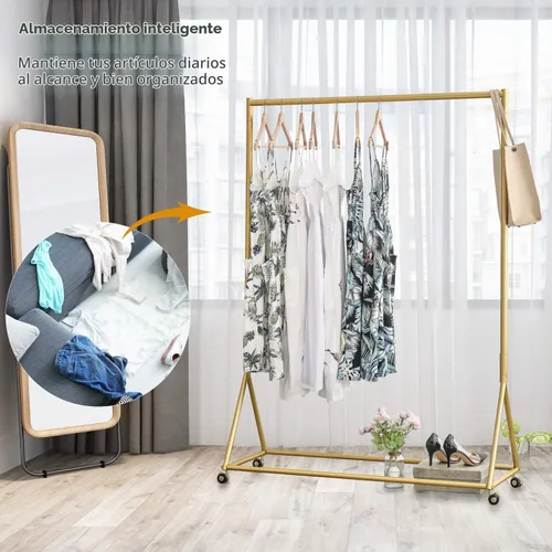 Vista 2 de Percheros de Tubo Dorado Independientes, Perchero de Ropa Moderno de Metal Resistente, Perchero Fácil de Montar para Colgar en Boutiques