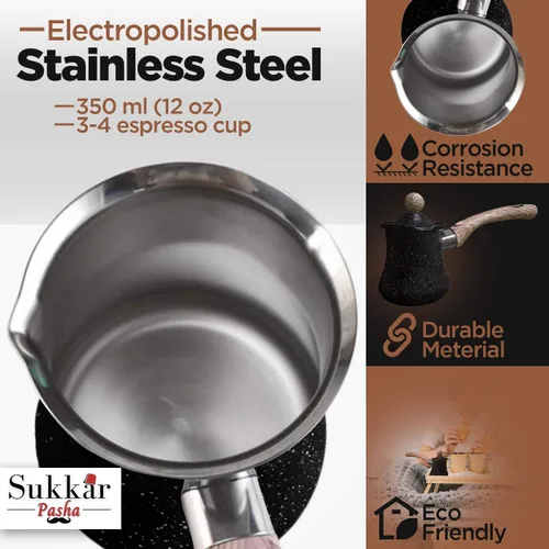 Vista 3 de Ibrik - Cafetera turca multiusos de 12 onzas, acero inoxidable resistente a la corrosión y de grado alimenticio (11.8 fl oz)