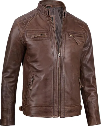 Vista 31 de Blingsoul Real Lambskin Leather Jacket Men - Chaquetas de cuero para Hombres