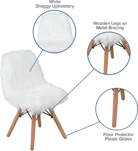 Vista 6 de Flash Furniture Silla de acento blanca para niños Shaggy Dog