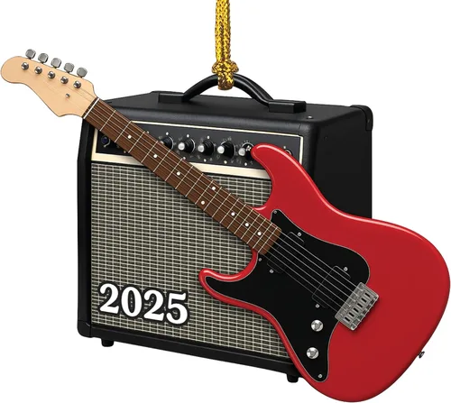 Vista 12 de Adorno de guitarra plana 2D para árbol de Navidad, árbol de guitarra, adornos de música, para guitarristas, regalos para amantes de la música