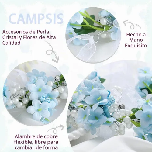 Vista 6 de Campsis - Diadema para niña de flores, color azul, accesorio para el Delicados accesorios para el cabello de graduación nupcial