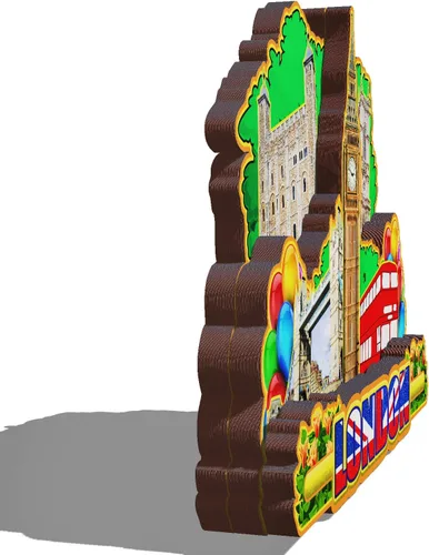 Vista 2 de Imán de madera de Londres Inglaterra 3D para nevera, recuerdos coleccionables, decoraciones artesanales hechas a mano