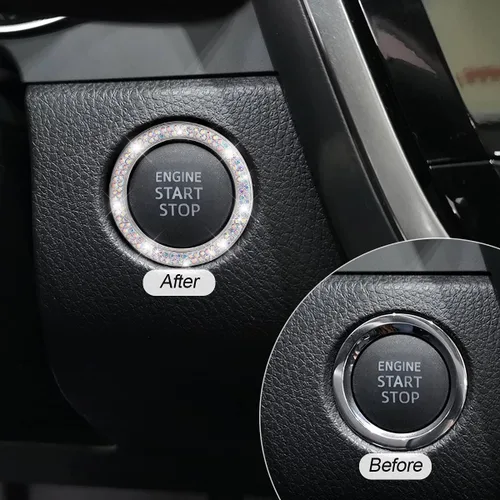 Vista 5 de Calcomanías para anillo de arranque de motor con diamantes de imitación de cristal, paquete de 2 unidades, cubierta para botón de arranque de Doble