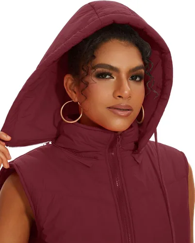 Vista 5 de Micoson Chalecos acolchados para mujer, de invierno, sin mangas, con capucha, con cremallera, cuello alto, con bolsillo, ajuste holgado