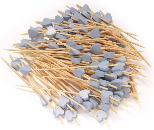 Vista 7 de BambooMN Pinchos de bambú con corazón azul de 3.9 pulgadas para eventos con catering, vacaciones, restaurantes o bufés, suministros de fiesta, 100