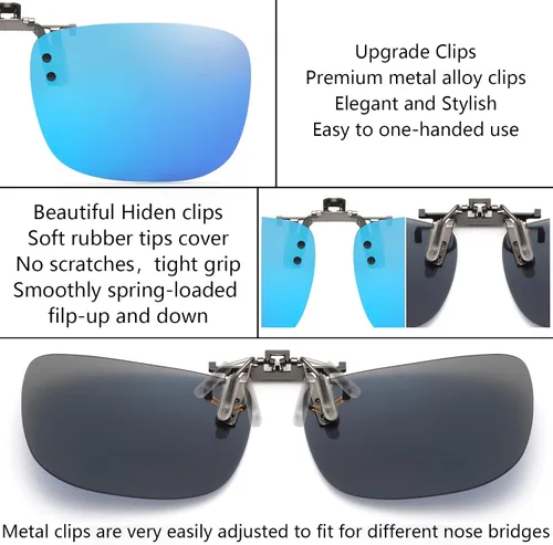 Vista 3 de CAXMAN Polarized Clip On Sunglasses Over Prescription Glasses for Men Women UV Protection Azul reflejado