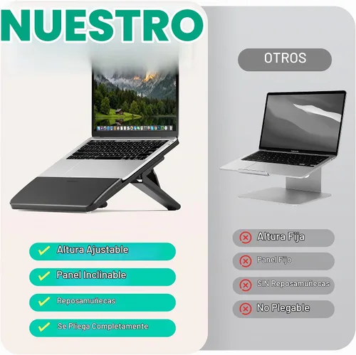 Vista 4 de AFOOYO Soporte ajustable de bambú para laptop, elevador de computadora portátil, soporte ergonómico para portátil con reposamuñecas, compatible