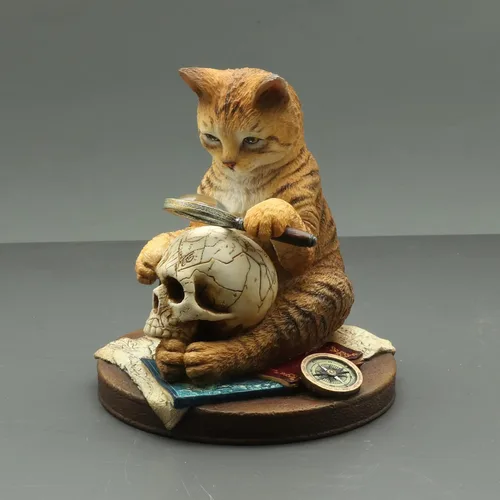 Vista 3 de Veronese Design 4 1/2 pulgadas una estatua pintada a mano de resina real del investigador privado del gato del rascador de la cabeza