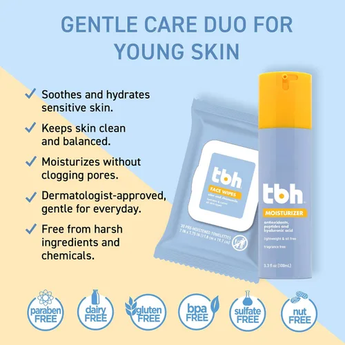 Vista 2 de TBH Kids Kit completo de cuidado de la piel para adolescentes – Lavado facial, tóner, toallitas y crema hidratante sin aceite con vitamina C, ácido