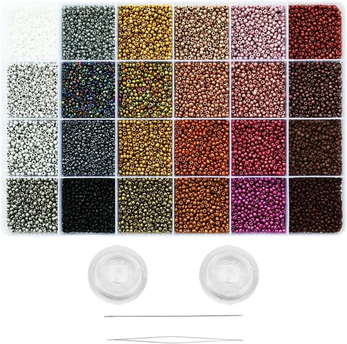 Vista 9 de Cuentas de semillas de vidrio 11/0 Aproximadamente 14800 piezas 24 colores 2 mm Cuentas sueltas de semillas Kit para hacer pulseras con caja de 24