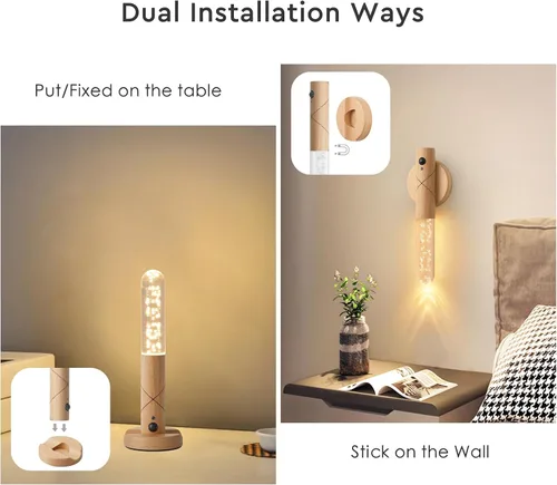Vista 5 de Juego de dos apliques de pared que funcionan con pilas, luz nocturna con sensor de movimiento, aplique de pared recargable, luces de despegar