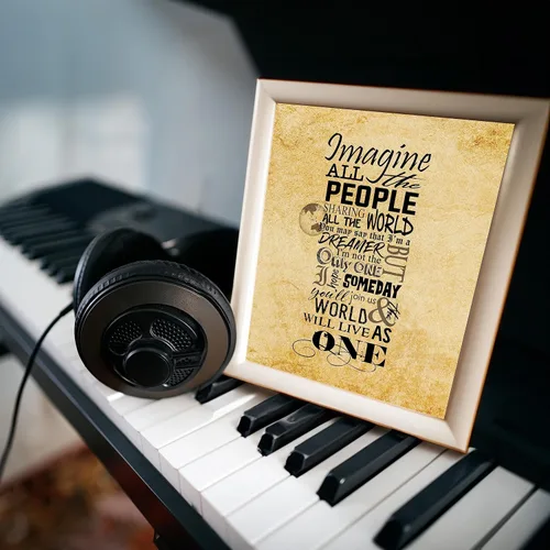 Vista 4 de AMERICAN LUXURY GIFTS Impresión artística de pared "Imagine All the People", póster inspirador con letra de canción de 8 x 10 pulgadas, decoración