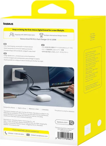 Vista 8 de Baseus Bloque de cargador USB C de 100W, cargador de pared compacto plegable PPS de 3 puertos, adaptador de corriente de carga rápida para MacBook