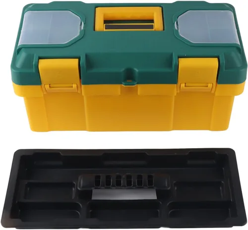 Vista 9 de Caja de herramientas de hardware, caja de herramientas de hardware portátil para coche con bandeja extraíble, caja de piezas pequeñas, amarillo