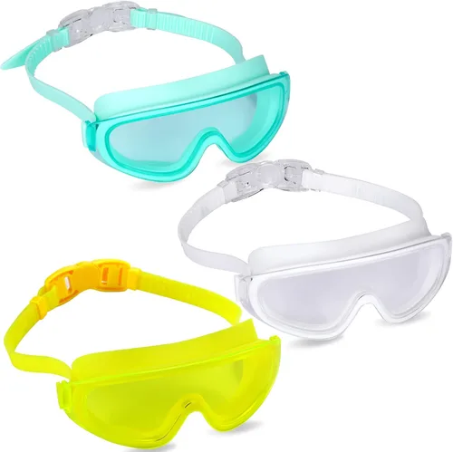 Vista 9 de Theuzi Paquete de 3 gafas de natación para niños, gafas de natación con lente de visión amplia de una pieza de 3 a 15 años