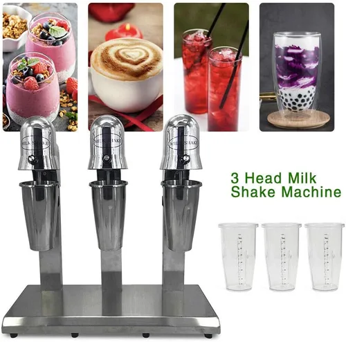 Vista 7 de Máquina comercial de batido de 3 cabezales, mezclador de bebidas de acero inoxidable, 110 V, 18000 RPM, máquina de helados, exprimidores de batidos