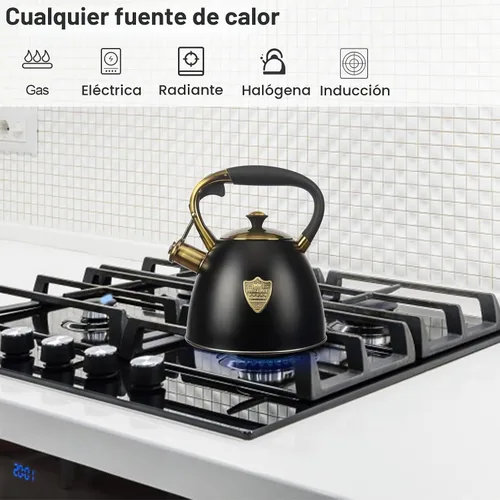 Vista 2 de Tetera - Teteras de 2.9 Cuartos para Estufa con Silbato, Tetera Silbante de Acero Inoxidable, Teteras para Estufa, Tetera con Silbato Negro