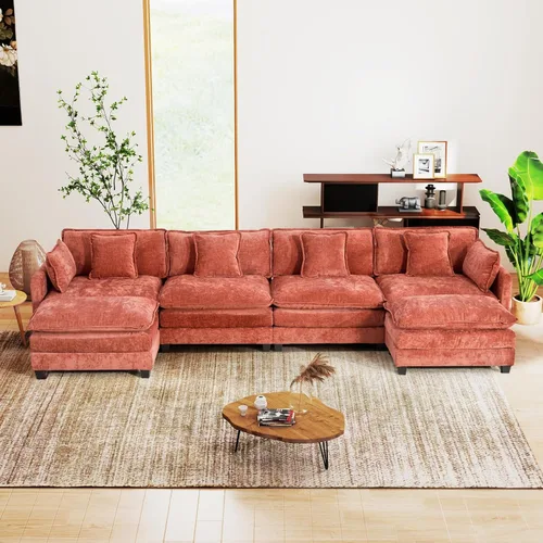 Vista 87 de Sofá seccional modular convertible de 76.7", sofás de dos plazas de chenilla con asiento profundo y cojines tipo loveseat para sala de estar, Beige