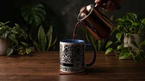 Vista 3 de 3dRose Letter F mint blue black white damask pattern 11oz Two-Tone Blue Mug Azul/Blanco