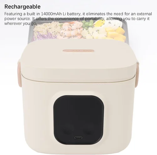 Vista 3 de Fiambrera eléctrica, calentador de alimentos portátil recargable de 27.1 fl oz, calentador de alimentos para oficina, camping, viajes