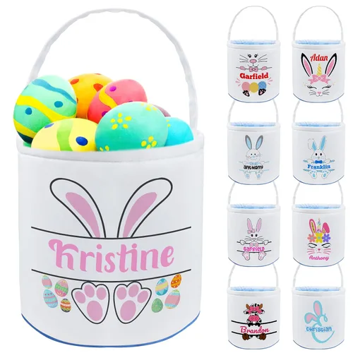 Vista 10 de Cesta de Pascua personalizada con nombre, bolsas de lona personalizadas para niños, cestas de Pascua para bebés, niños y niñas, color azul