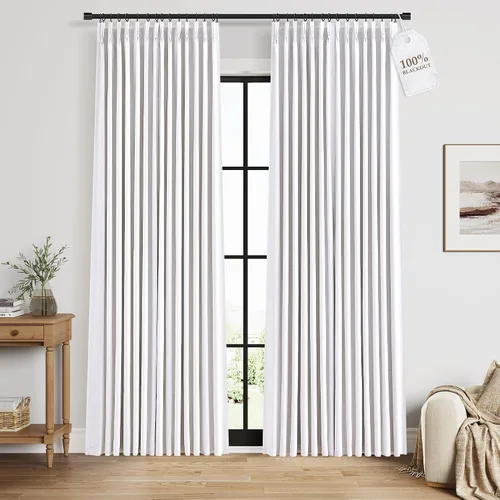 Vista 31 de Nanspring Cortinas plisadas de lino 100% opacas de 96 pulgadas de largo Natural