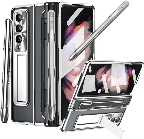 Vista 24 de Funda transparente para Samsung Galaxy Z Fold 3 con soporte para bolígrafo S y bolígrafo, diseño de una pieza con protector de bisagra Protector