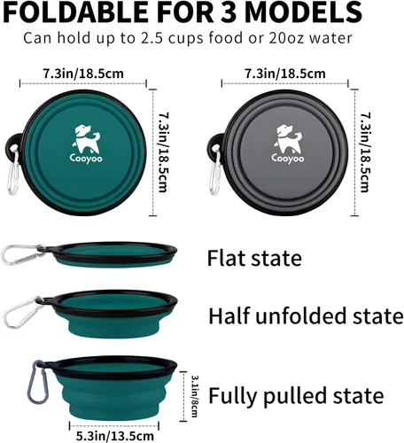 Vista 36 de COOYOO Cuenco plegable para perros, paquete de 2 cuencos plegables para agua para perros y gatos, plato portátil para alimentación de mascotas