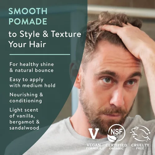 Vista 2 de Badger - Pomada para el cabello para hombres, certificada orgánica, pomada de agarre medio con gran brillo, aceites esenciales, pomada