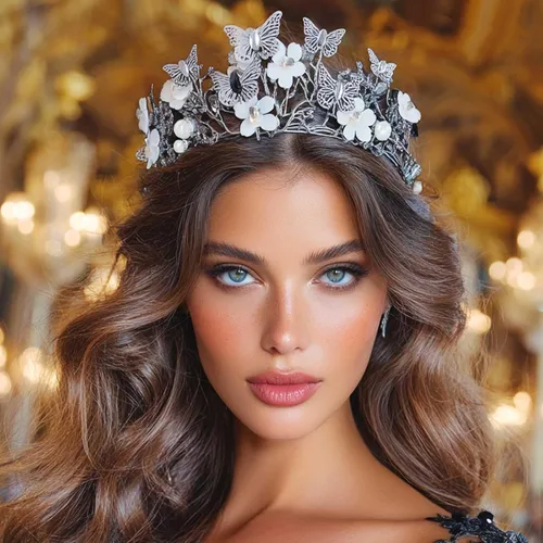 Vista 22 de Brishow Tocado de quinceañera con coronas de reina y mariposas doradas para mujer