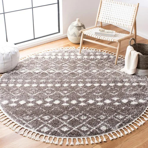 Vista 7 de SAFAVIEH Berber Fringe Shag Collection - Alfombra decorativa de 2 pies 2 pulgadas x 4 pies, color crema y gris oscuro, diseño que no desprende