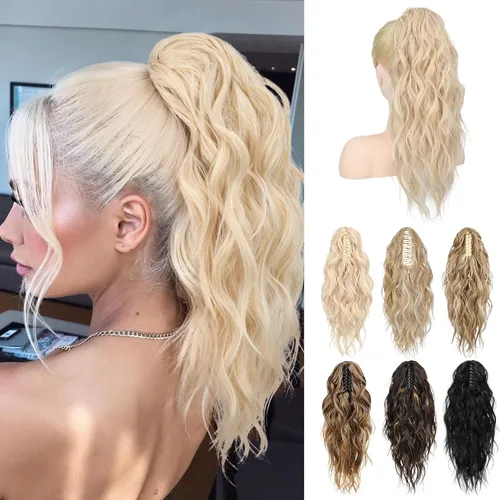 Vista 14 de LONAI Extensión de cola de caballo, extensiones de cola de caballo de 18 pulgadas con clip de garra ondulada ZJ001, longitud al hombro, extensiones