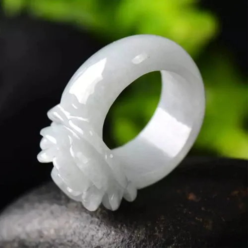 Vista 2 de Anillo de jade blanco natural, anillo de jade tallado a mano, piedra de jade transparente, anillo de cola para mujer, anillo de eternidad que puede