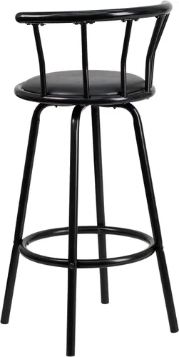 Vista 6 de Flash Furniture Taburete de bar Charla Crown Back de metal negro con asiento giratorio de vinilo negro